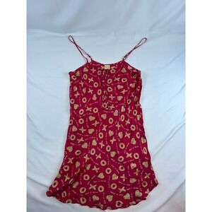 Vintage 100% Silk Red Slip – XOXO "Hugs‎ N Kisses" by Intimate Style, Size S